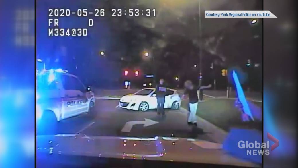 Click to play video: 'Video appears to show allegedly high driver nearly colliding with York police cruiser'