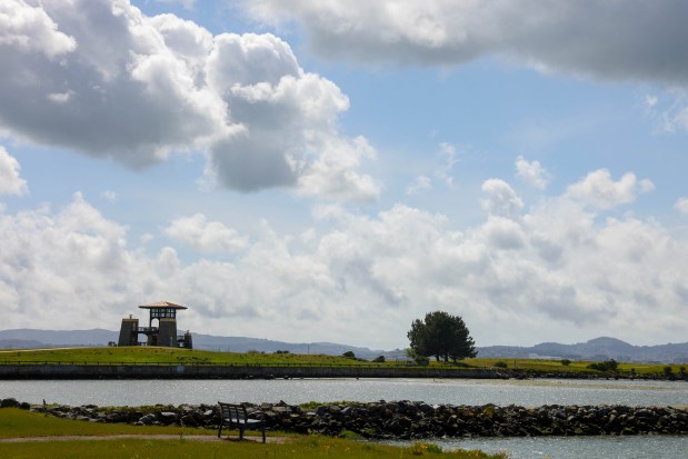 View of Middle Harbor Shoreline Park's Chappell Hayes Observation Tower in Oakland, Calif., on Friday, March 28, 2025. The observation tower features a dedicated plaque for former councilmember Nancy Nade's late husband, Chappell Hayes. (Ray Chavez/Bay Area News Group)